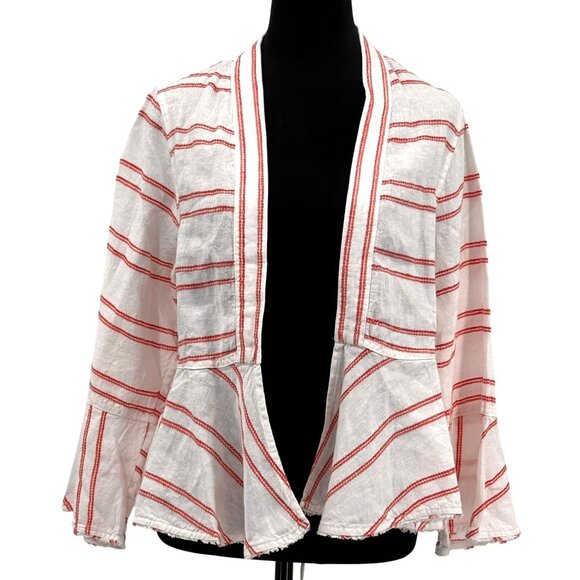 Tommy Bahama Linen Jacket Womens NEW M Marcella Stripe Bell Sleeve Pink‎ - Picture 1 of 7